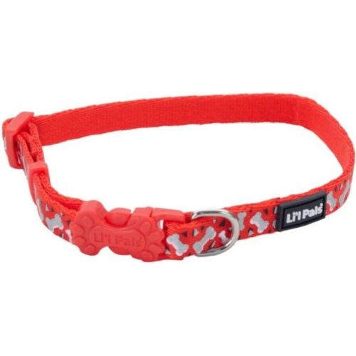 Li'L Pals Reflective Collar  Red with Bones